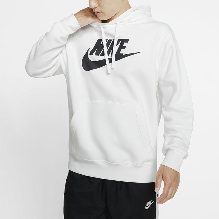 Nike Club Fleece Printed Pullover Hoodie Men Tops White BV2974-100