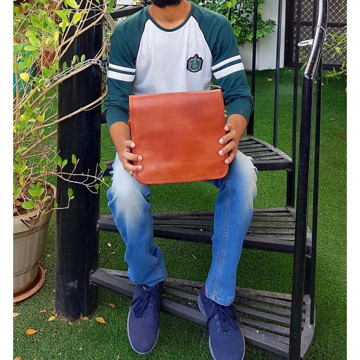 

Bag Leather Genuine Satchel Messenger Shoulder Vintage Crossbody Handmade 11 x 9 x 3 in