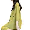 Women Suit Coat Lapel 3/4 Sleeve Double Breasted Suit Jacket Solid Color Loose Fit Flap Pockets Business Outwear