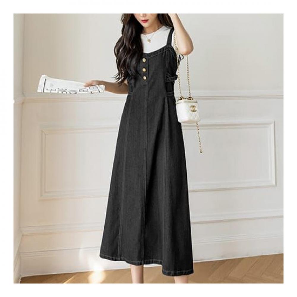 Navava Women Denim Long Dress With Back Ribbon No273