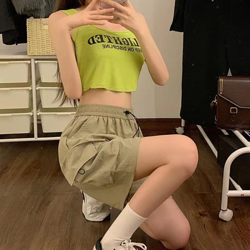 American Retro High Waisted Drawstring Quick Drying Work Pants for Women In Summer Thin Fit for Outerwear Sporty and Loose Wide Leg Shorts