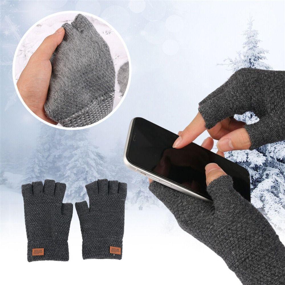 Writting Winter Warm Thick Knitted Fingerless Gloves Driving Gloves Half Finger Mittens