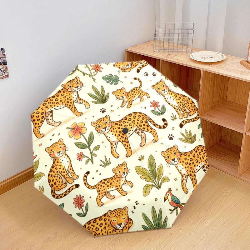 1 Pezzo Ombrello Pieghevole Automatico - Fantasia Animali Carini, Design Portatile e Pieghevole con 8 Stecche, Regali di Natale e Compleanno