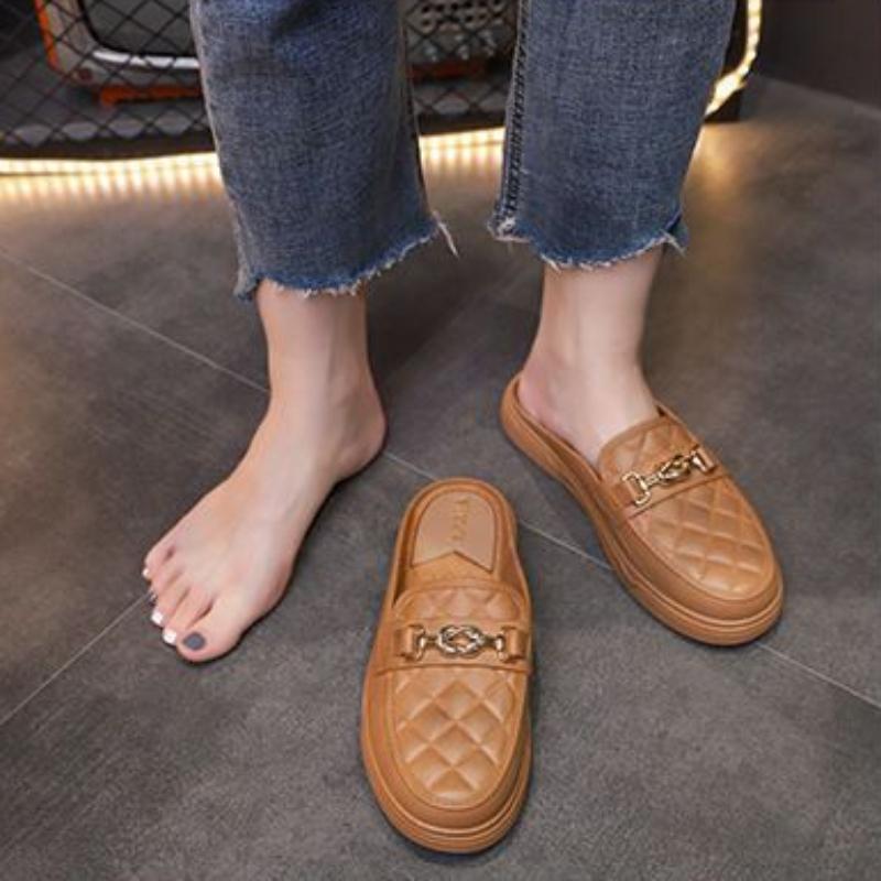Women Half Slippers 2024 Summer New Fashion Jacket Casual Waterproof Lazy Toe Heightened Baotou Half Slippers