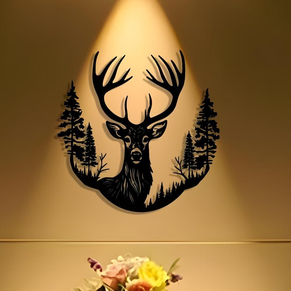 1pc Metal Deer Head Wall Art, Christmas Minimalist Plaque for Office Living Room Bedroom Patio Kitchen Garden Cafe Shop Lobby