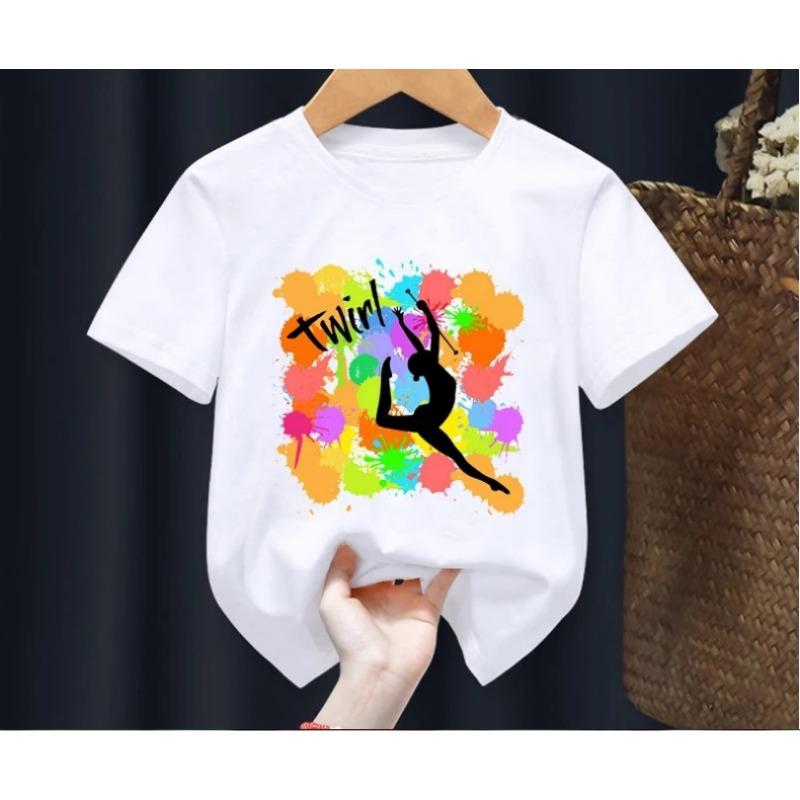 Cute Children Gymnastics Dancer Print T-Shirt Dance Girls Clothes Baby Tshirt Cute Casual Short Sleeve Children Tops