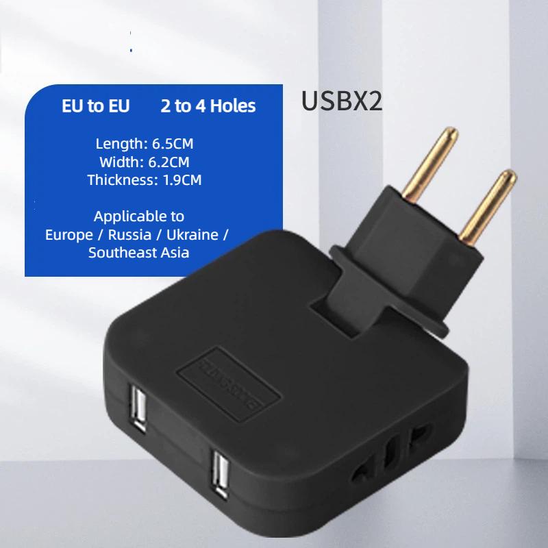 EU Plug 180° Rotatable Multi Outlet Adapter – Slim Travel Converter