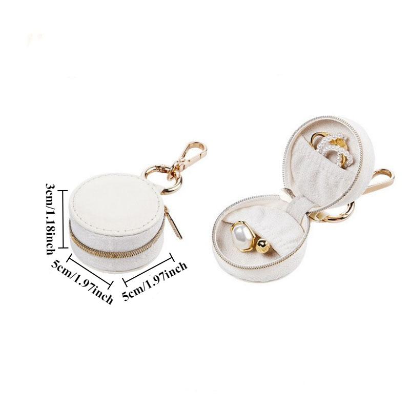 Portable Faux Leather Jewelry Storage Box with Zipper Closure - Compact Round Design, Travel Bag Pendant Earring Ring StorageBox