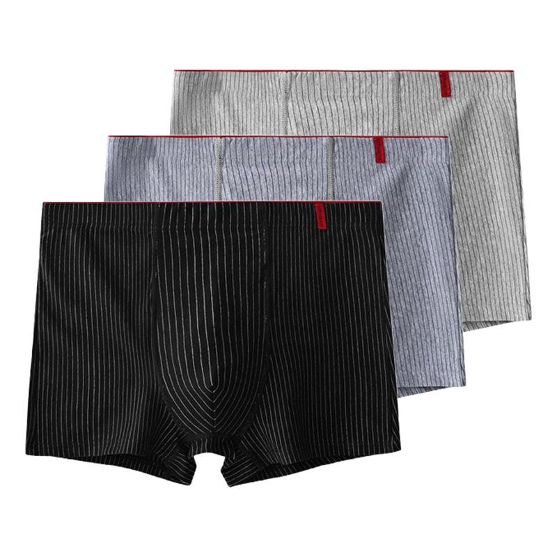 3 Pieces Men's Boxer Shorts Breathable Cotton Underwear Striped Underpants Male Panties U Convex Lingerie XL-5XL