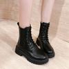 Medium tube black Martin boots new thick-soled leather women's boots versatile thin boots
