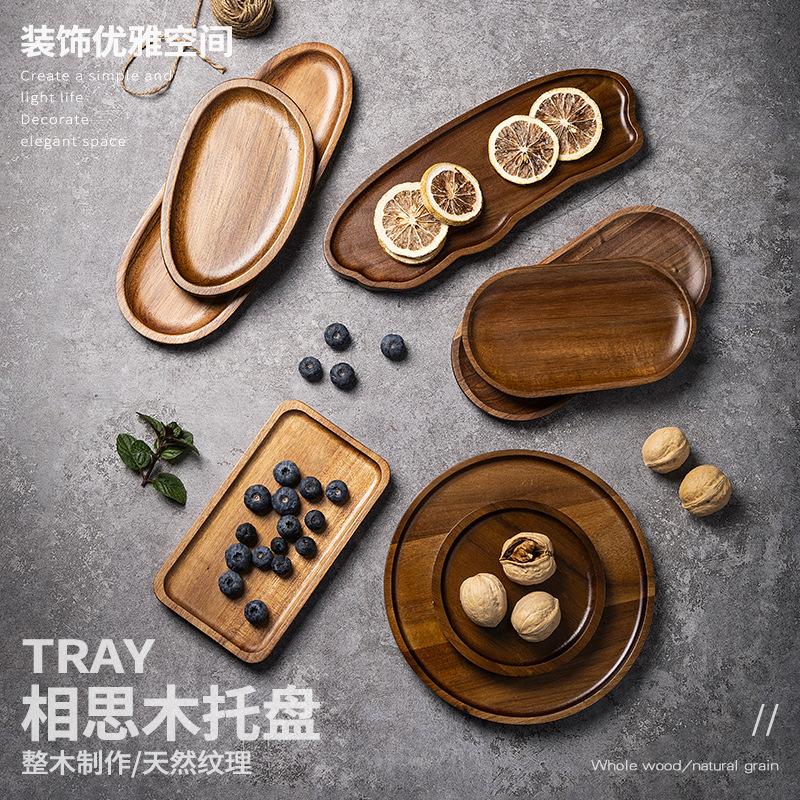 Tableware Solid Wood Food Tray Round Rectangle Dessert Plate Japanese-style Wooden Snack Fruit Tea Saucer Pallet Bread Board