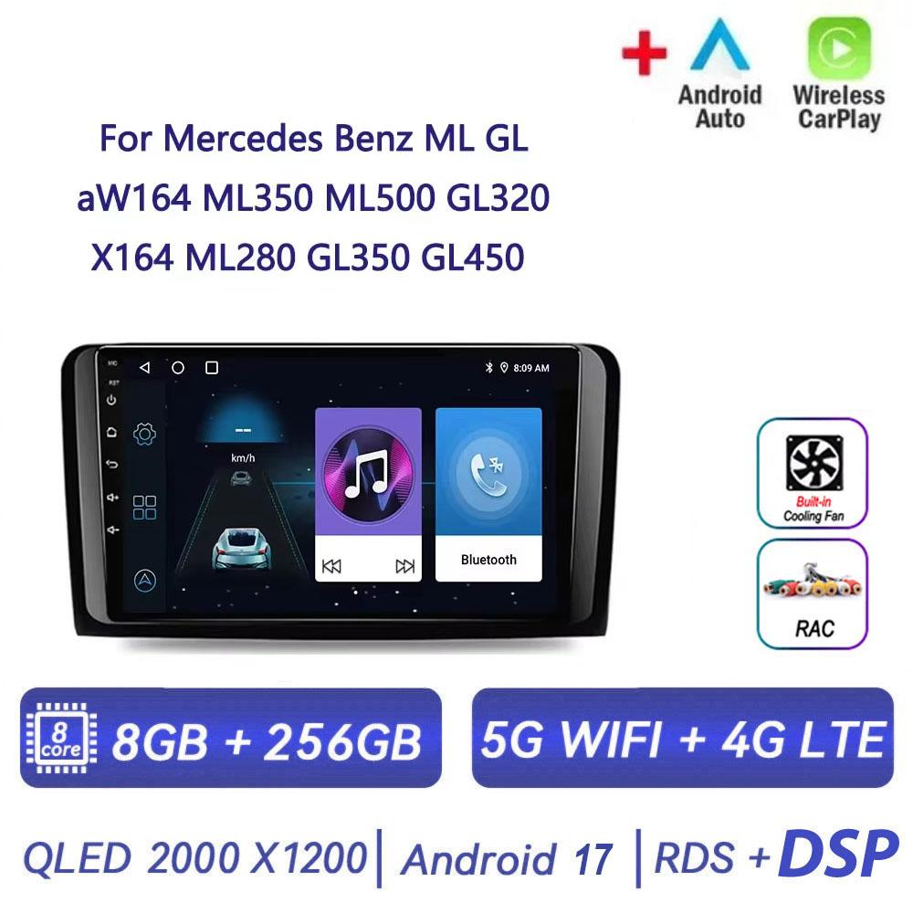 Autoradio Android 17 pour Mercedes Benz ML GL aW164 ML350 ML500 GL320 X164 ML280 GL350 GL450 4G BT CarPlay sans fil
