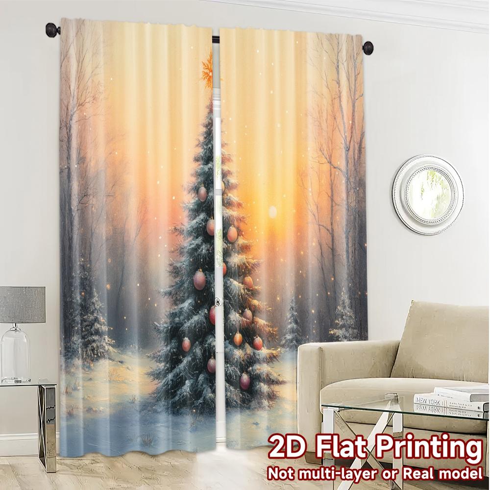 2pcs,Curtains Christmas Tree Snow Winter Sunset (2) Popular Popular Curtain Versatile Polyester Curtains Gifts Perfect for