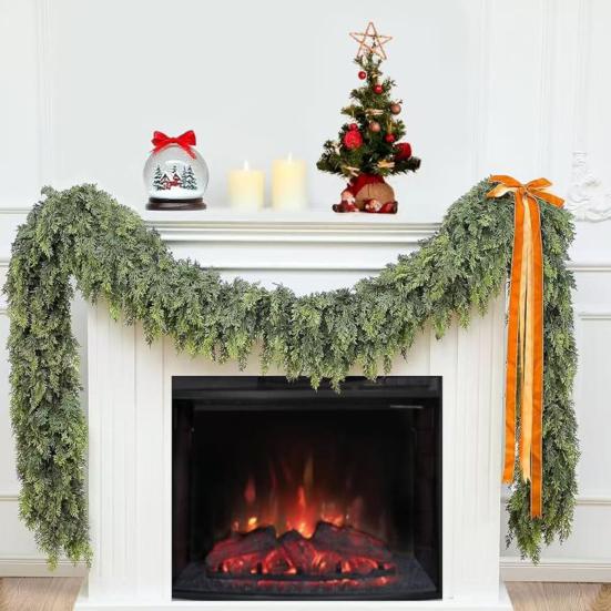 Christmas Garland Artificial Realistic Soft Thickness Green Faux Cedar Pine Wreath Indoor Outdoor Holiday Decor