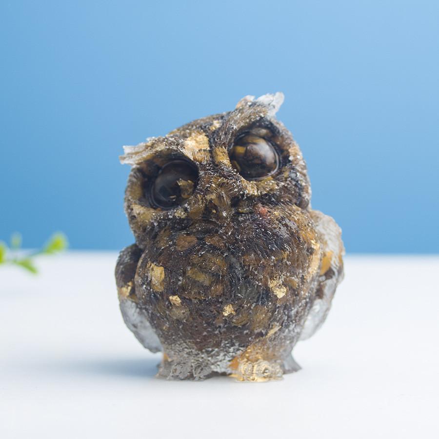 Natural Water Crystal Owl Resin Sculpture For Modern Home Decor And Office Space