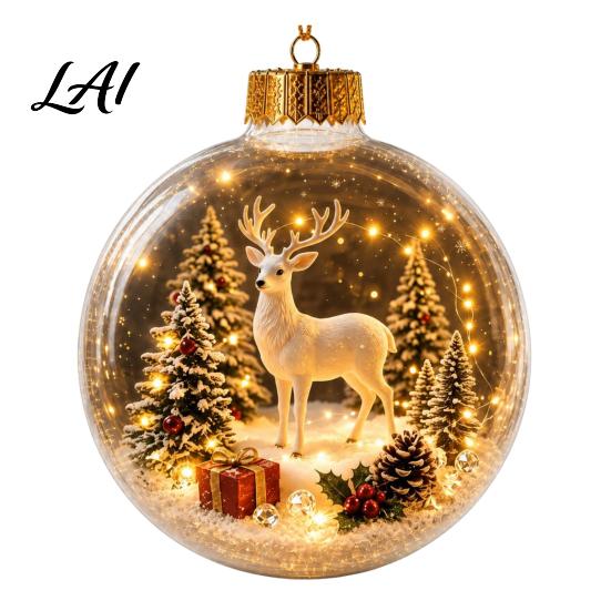 Seasonal Decorative Gifts Light Up Christmas Scene Ball Ornament with Warm LED Glowing Holiday Story