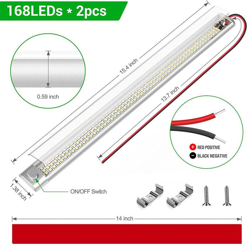 2pcs 168 LEDs 12V Car Interior Light Bar Strip with ON/OFF Switch for Truck RV Van Lorry Camper Boat Caravan Motorhome