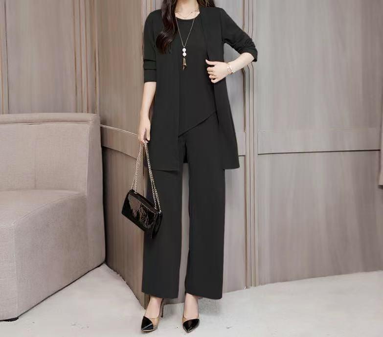 2021 Nadměrná velikost Jednobarevná Třídílná Sada: Zeštíhlující a břicho zakrývající ležérní módní outfit pro ženy