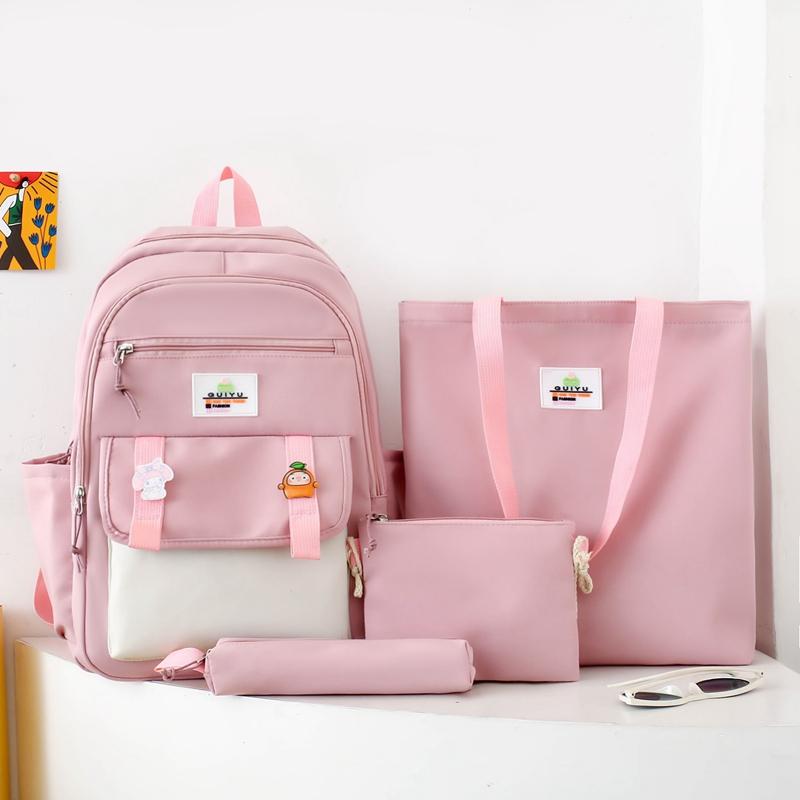 Four-Piece Backpack Set Student Schoolbag Stitching Contrast Color Campus Backpack Large Capacity Backpack for Primary and Secondary School Students