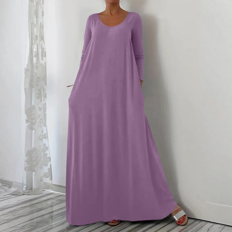Abito Pullover Casual Largo da Donna alla Moda a Manica Lunga con Scollo a V e Colore Uniforme