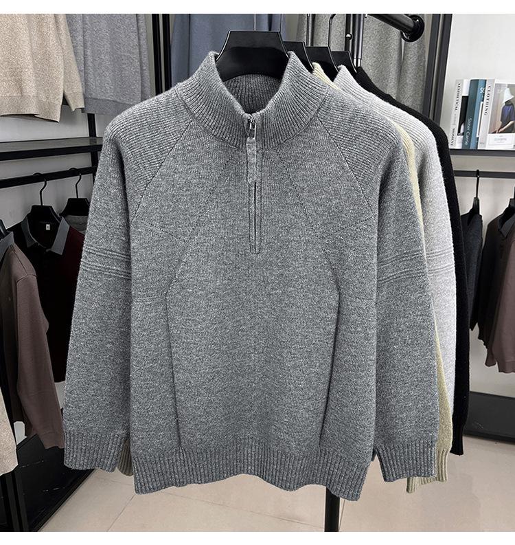 2025 Youth Fashion Zipper Collar Sweater - Casual Jacquard Warm Knitwear for Men