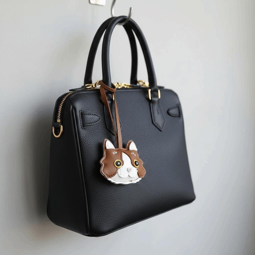 Funny Doll Kitten Cat Leather Keychain Leather Ornament Cat Leather Pendant Bag Accessories Cartoon Animal Bag Hanging Men Women