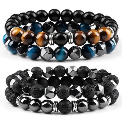 2 pezzi Bracciale in pietra lavica ematite irregolare Uomo Moda 8mm Perline di occhio di tigre naturale Coppie bracciali per donne Amici Gioielli