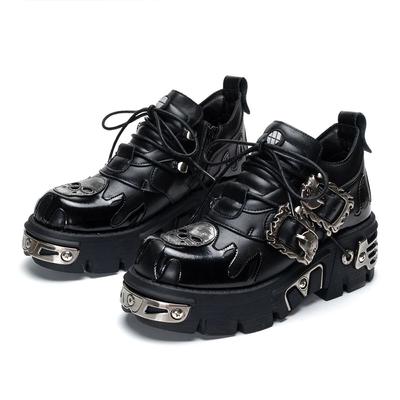 Pánské a dámské boty Vintage Rock Couple Nové tmavé punkové kožené retro boty Kovové Niche Design Unisex boty na jedné platformě