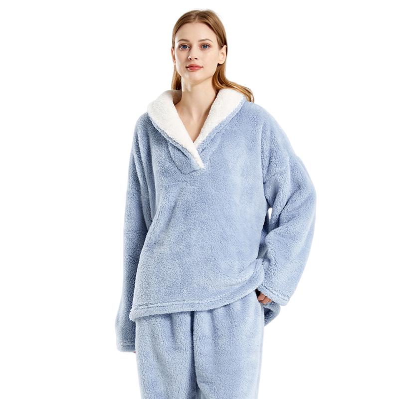 Pijamale de iarnă lungi din pluș pentru femei 2025, Set de homewear de Crăciun european și american, Mărimi mari