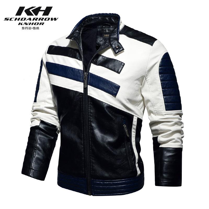 A autumn and winter boys' leather jacket, European and American large-size men's PU coat, velvet thin locomotive fat jacket tide