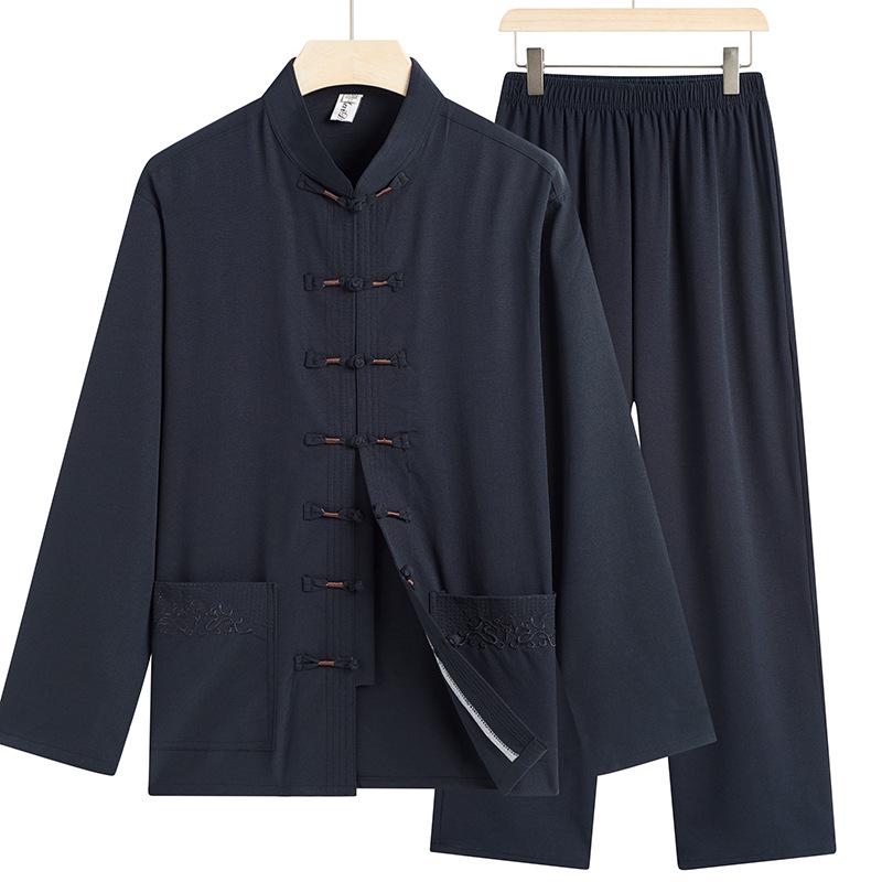 Autumn Solid Color Tang Suit for Middle-Aged & Elderly Men: Loose Fit, Large Size, Perfect for Morning Exercise & Daily Casual Wear