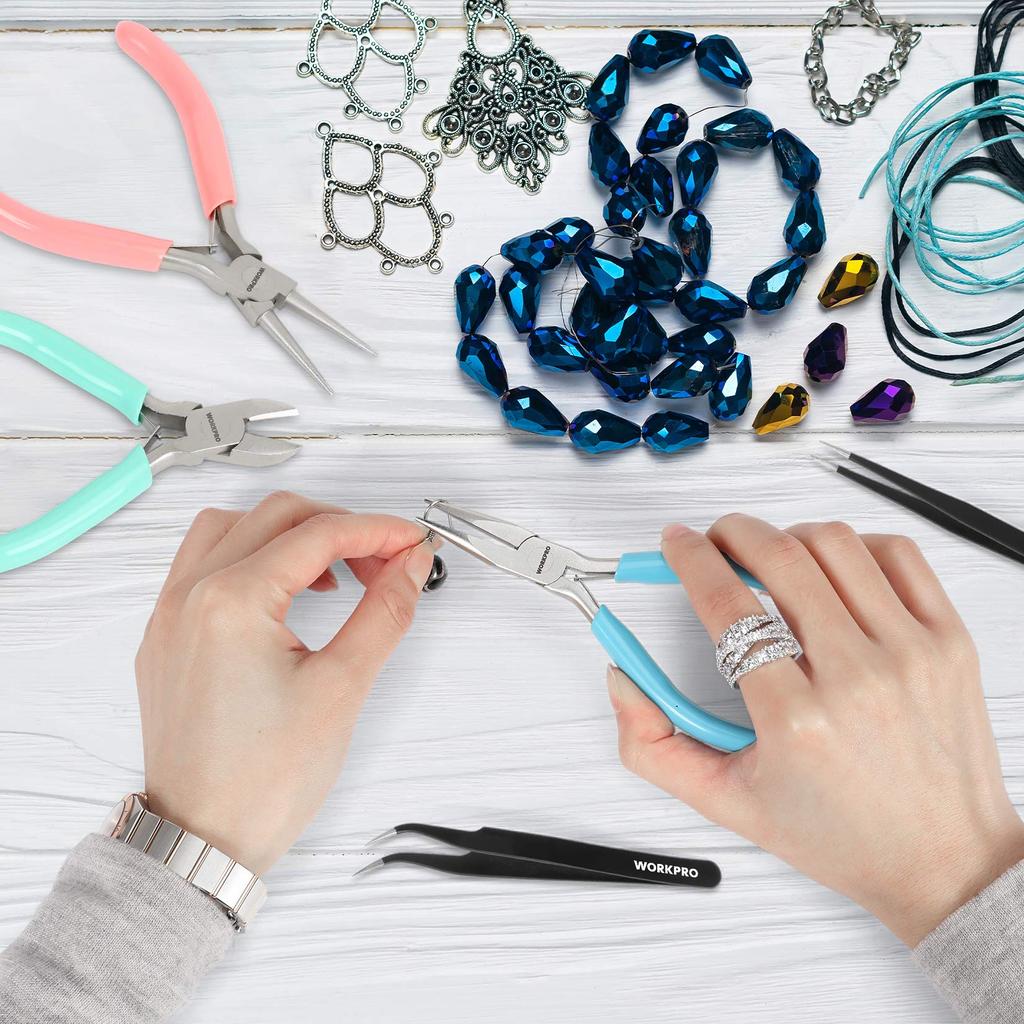 WORKPRO Accessory Tool Flat Round and Set for Crafts with Storage Case Set Pliers, Tongs, Nippers, Pliers, Tweezers, 5-Piece