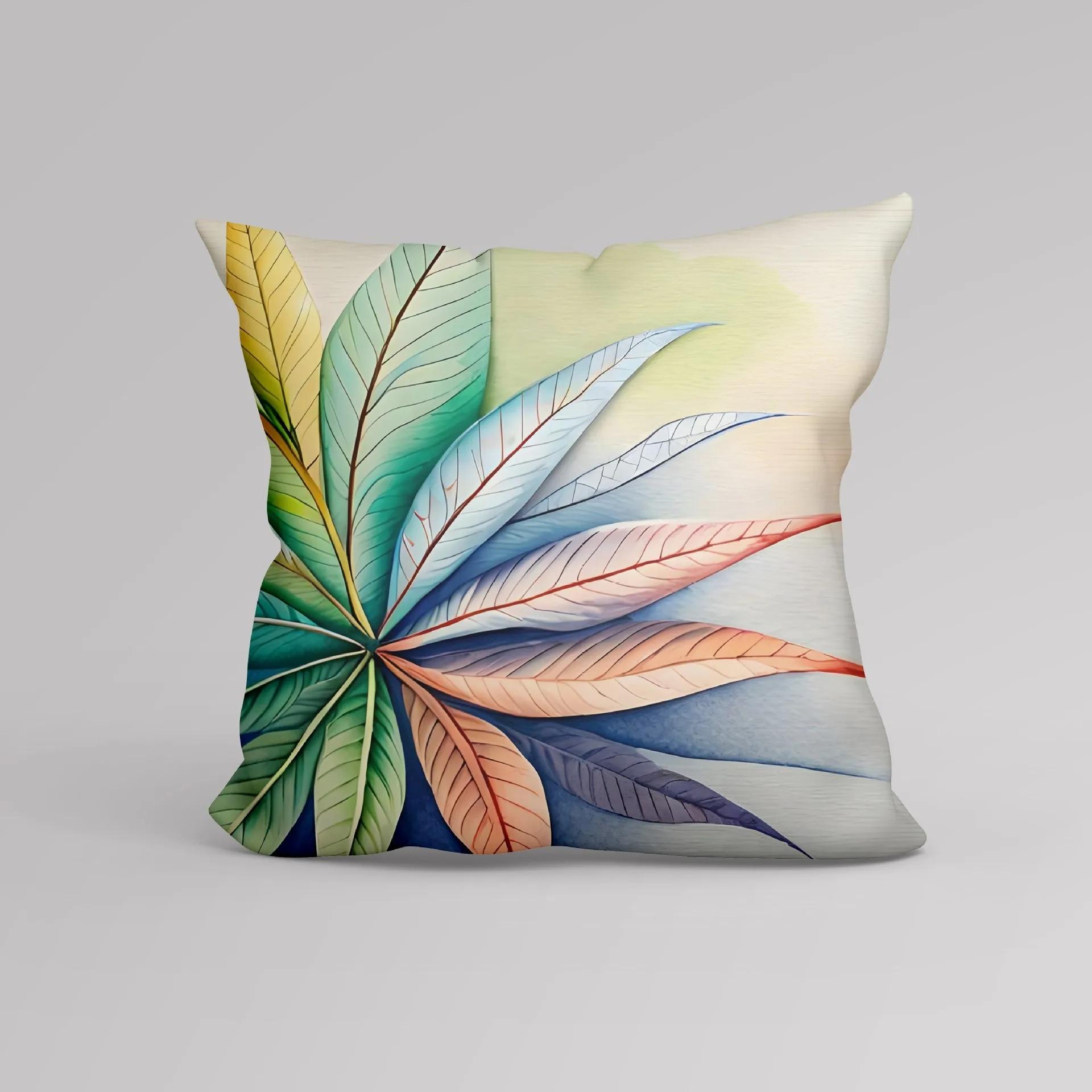 Чехол для подушки для офисного дивана с принтом листьев растений, роскошный чехол для подушки для домашнего декора 12x12Inch