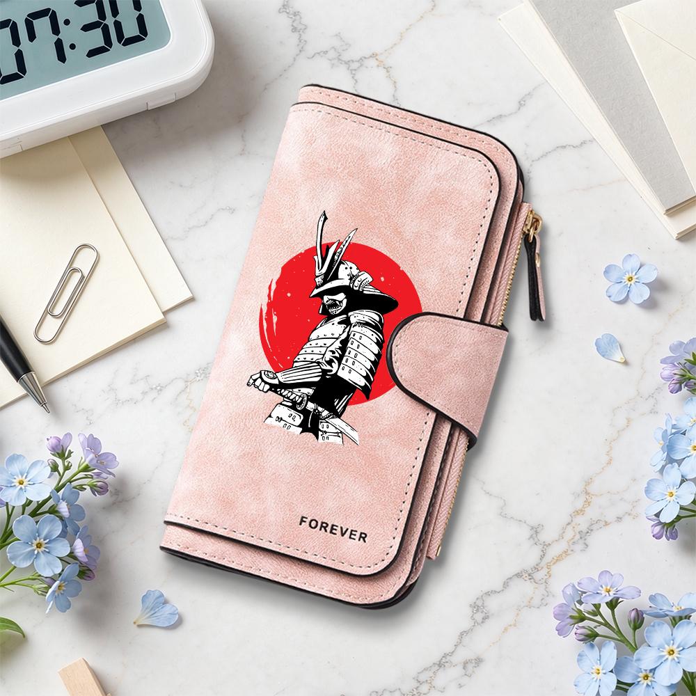 Stylish Samurai Print Long Wallet Fashion Portable Card Holder Casual Daily Purse
