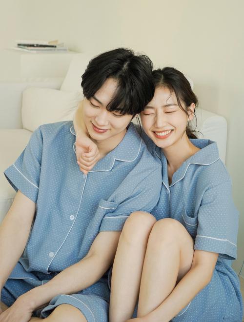 

[Paran] Синий Пиксельный Комплект с Короткой Рукавой для Пары [Отправка из Кореи] 100% Оригинал XL