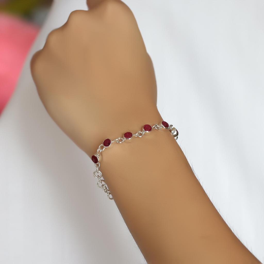 Rubinsilverarmband, 925 Sterlingsilver Handgjorda Smycken, Silver Kvinnor Armband, Statement Smycken, Gåva Till Hennes Ab0549