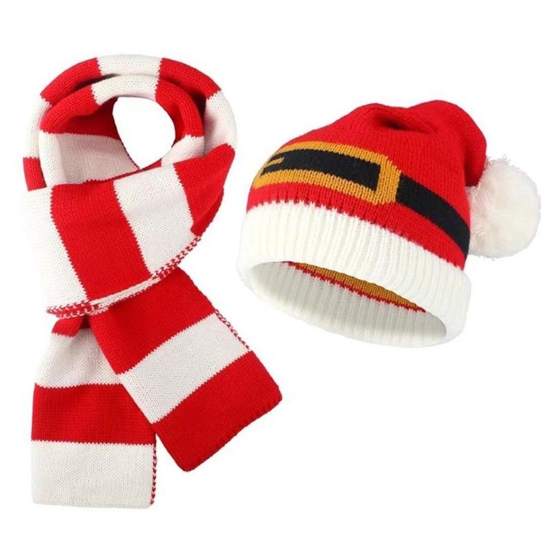 Handgehäkelte Weihnachtsmannmütze Schal Handschuhe für Kinder Erwachsene Familienfeier Weihnachtsmannmütze Festival Requisiten Strickwaren