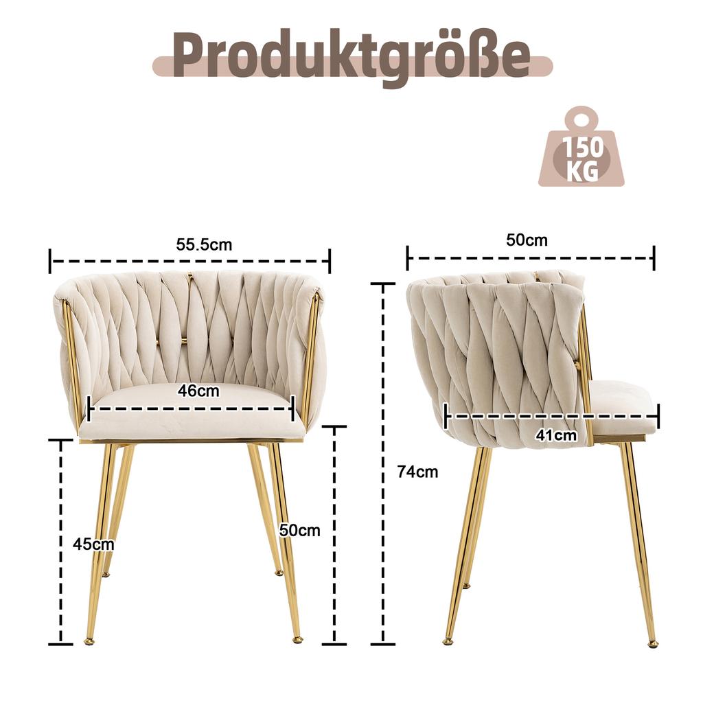 (Old SKU:W1880109477)Modern Luxurious Velvet Dining Chair Set with Golden Metal Legs, Elegant Hand-Woven Design and Soft Cushions