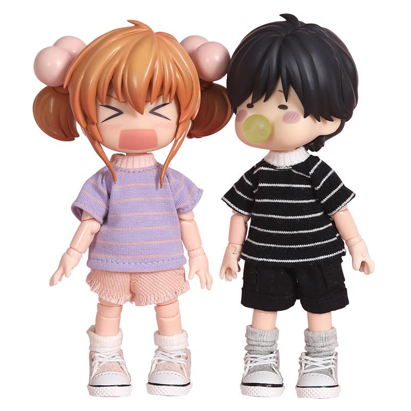 New OB11 bjd Doll Clothes Stripe Shorts Sleeve T-shirt for 1/8 1/12bjd, obitsu11,ob11,molly Doll Accessories Clothing