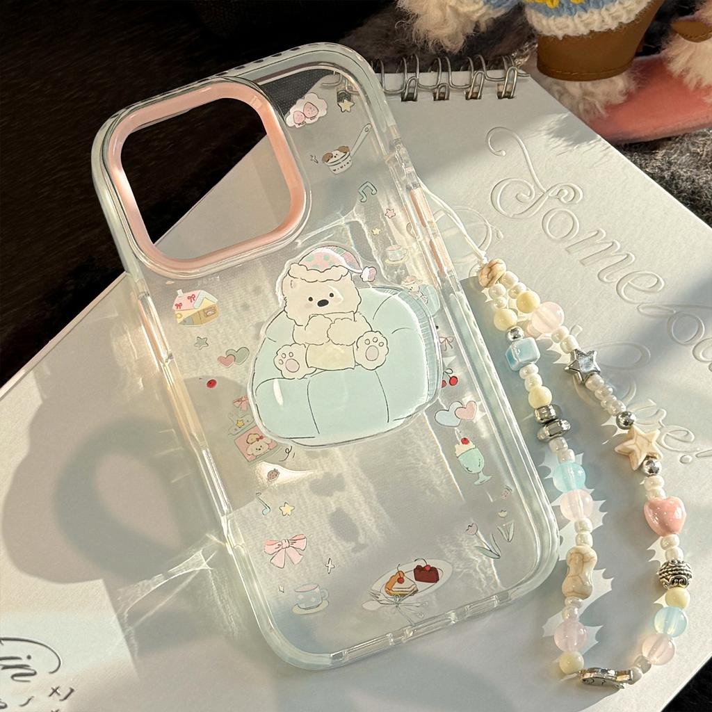 Nightcap puppy holder iPhone16promax Apple 17 mobile phone case 15 for 14 transparent cartoon 13 lanyard