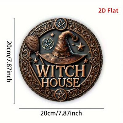 Vintage Witch House Round Aluminum Sign