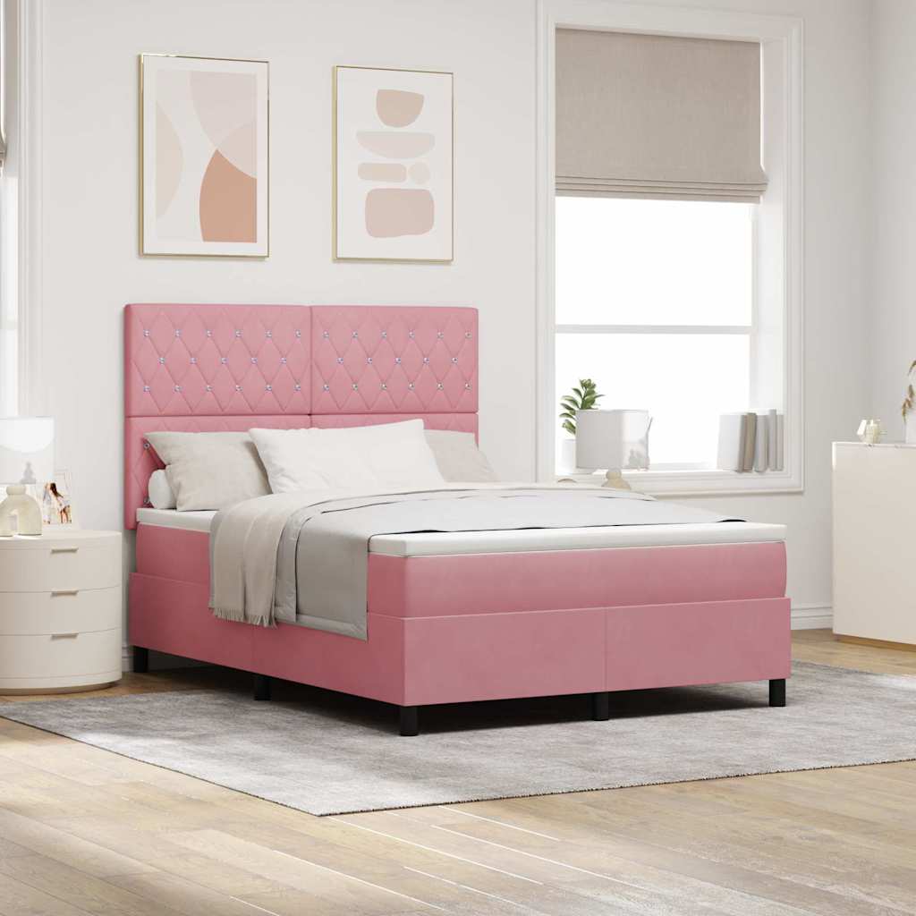 LED Boxspring Bed with Mattress Pink 140 X 200 Cm Velvet