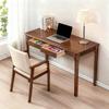 Scrivania in legno massello con cassetti, scrivania regolabile in altezza con bordi arrotondati, ideale per piccoli studi e camere da letto, in stile mid-century modern, noce