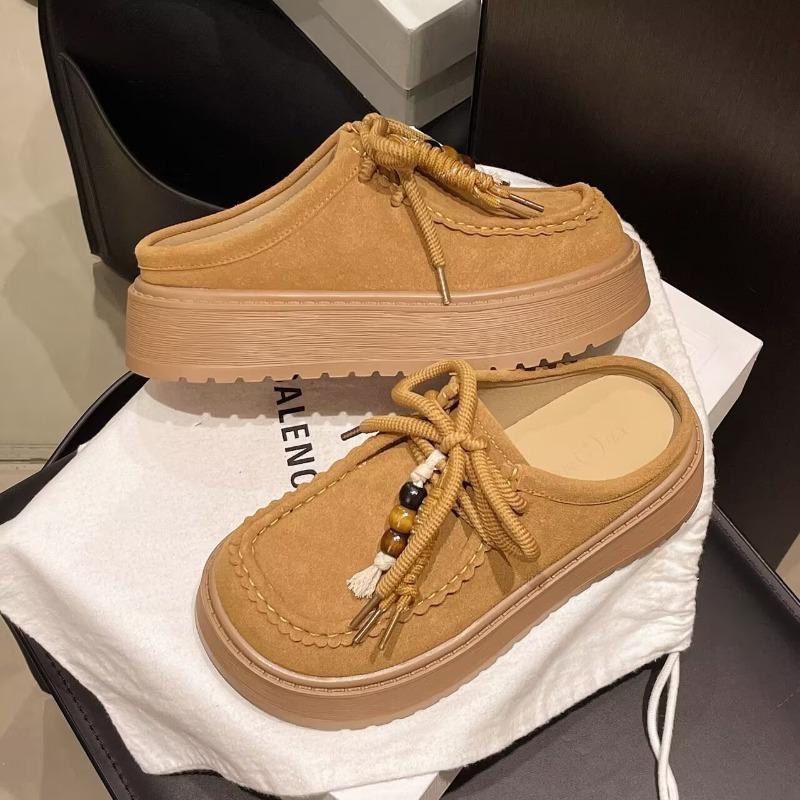 

Thick-soled heightening bag head half slippers women wear autumn new one-pedal lazy slippers shoes women 40 верблюд