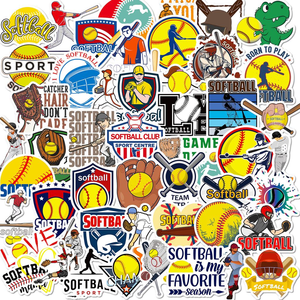 50 Yellow Softball Stickers Softball Stickers Skateboard Guitar Luggage Waterproof Stickers