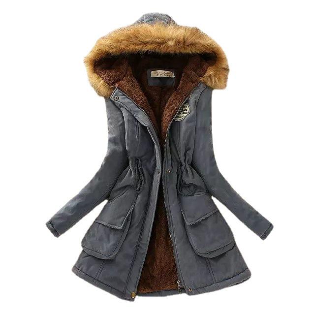 2024 Autumn/Winter Korean Style Slim Waist Hooded Military Cotton Coat for Women