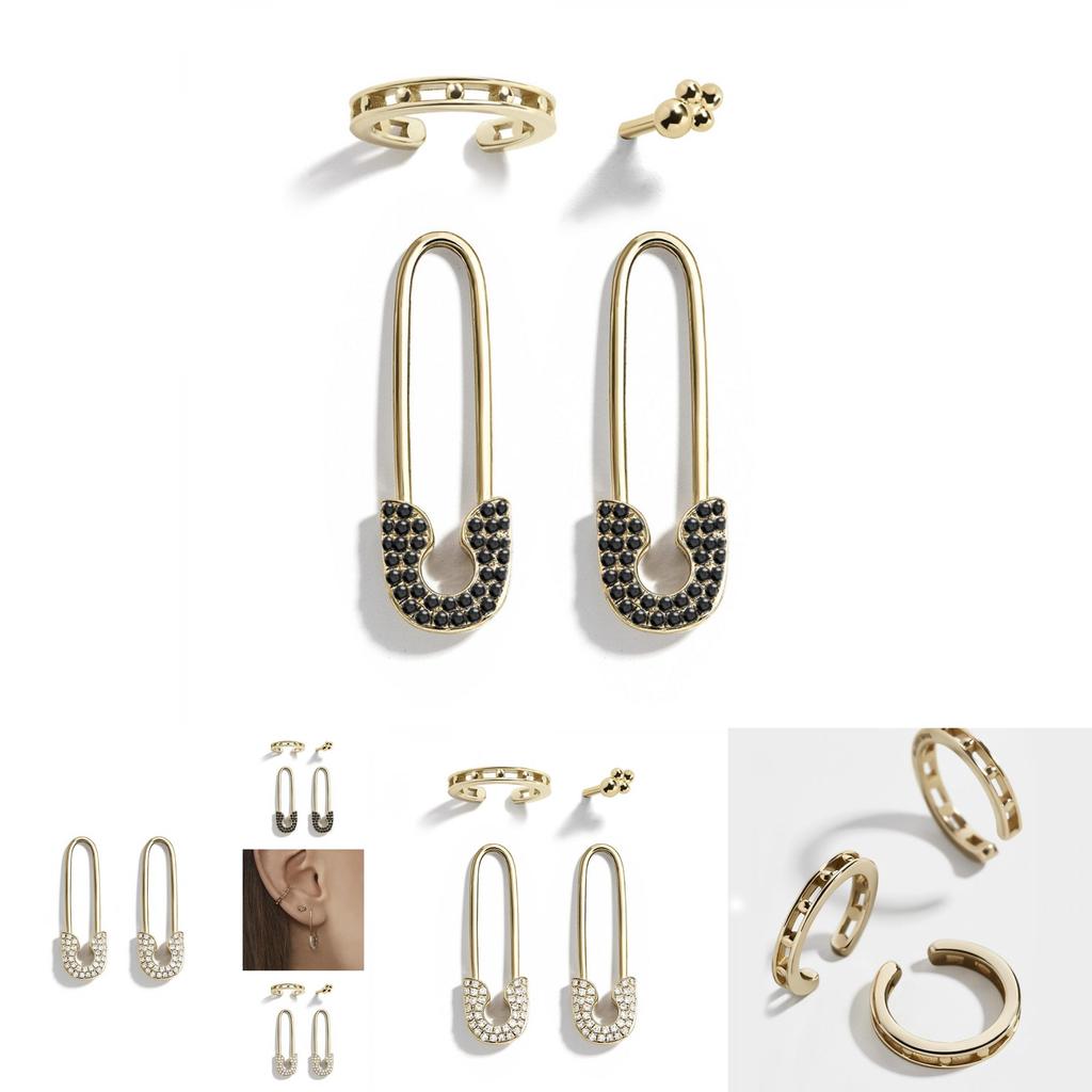 Sophisticated Alloy Earring Set With Rhinestone Details Minimalist Four-piece Set