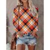 Women's Autumn and Winter Love Plaid 3D Printing Round Neck Long-sleeved T-shirt Comfortable, Fashionable and Breathable