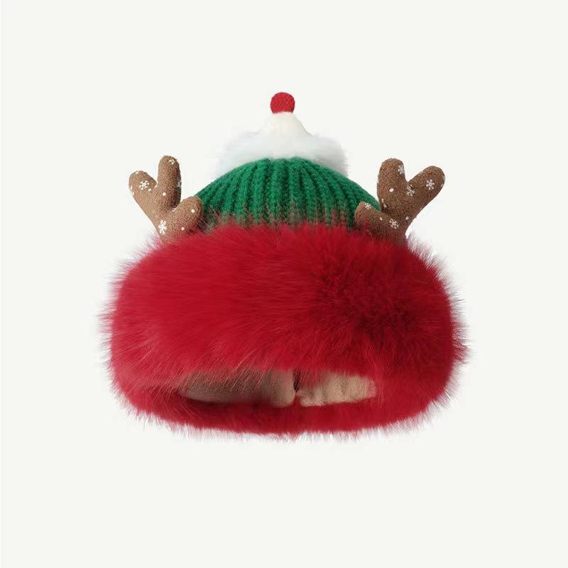 

Красная вязаная шапка с рогами в корейском стиле 2023 года для женщин - Теплая зимняя защита ушей 55-60 cm зелёный