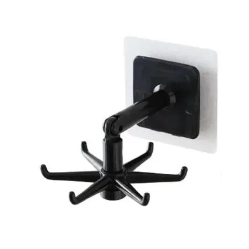 

1Pc Kitchen Hooks Rotating Storage Rack Multi-Purpose Self-Adhesive Hooks Kitchen Utensil Hanging Storage Home Organization чорний